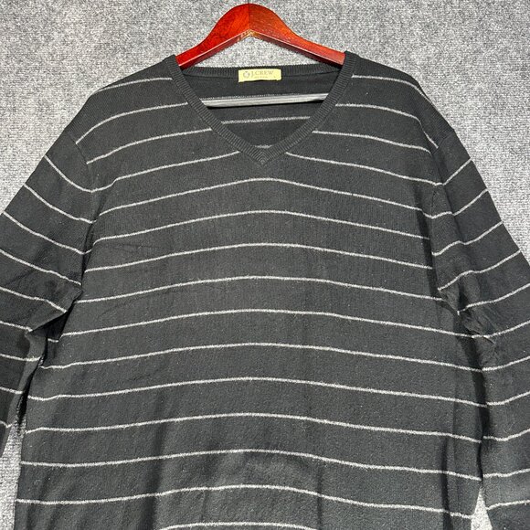 J Crew Sweater Mens Large Cotton Cashmere Black Gray Stripe V Neck Long Sleeve - Picture 3 of 7